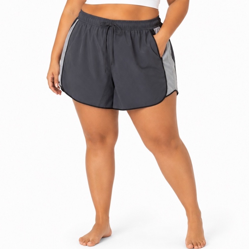 BCG Womens Plus 3X Athletic Shorts Charcoal Gray Silver Running Gym Pockets